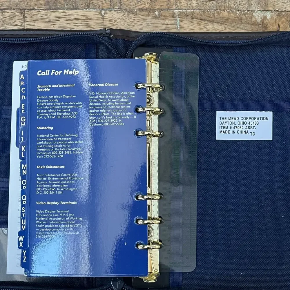 1992 Cambridge Black & Blue Canvas Planner Zip Around 6 Rings Calendar